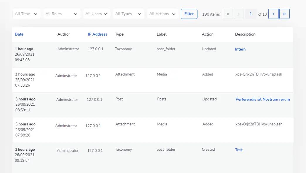 WordPress Activity logs plugin