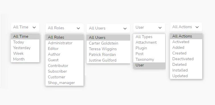 Rich Filter System for Activity logs