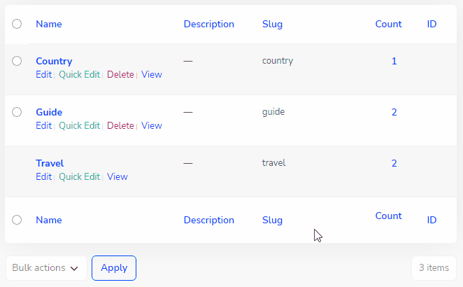 Taxanomies sorting in WordPress