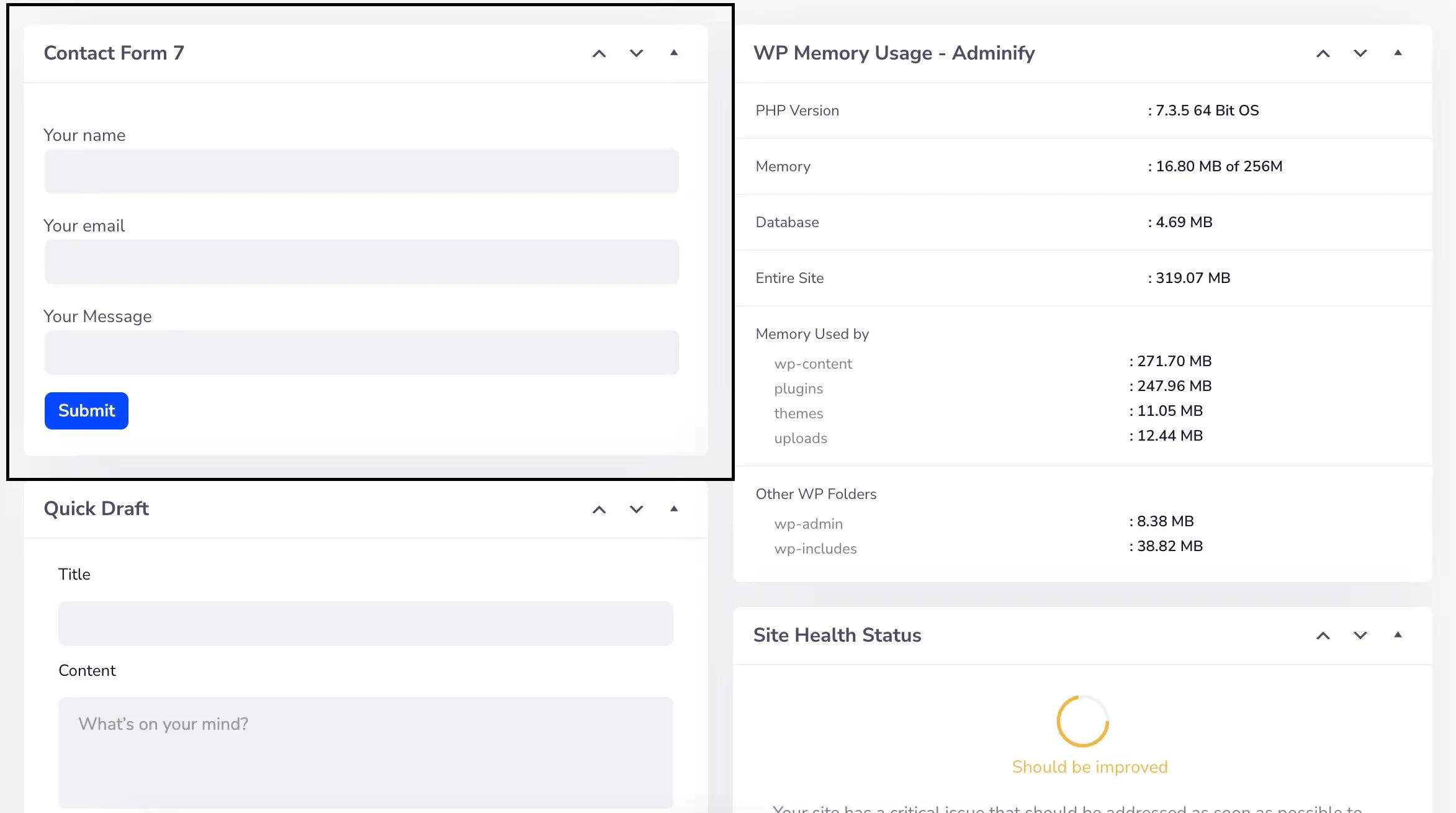 Contact Form 7 Shortcode in WordPress Dashboard Widget