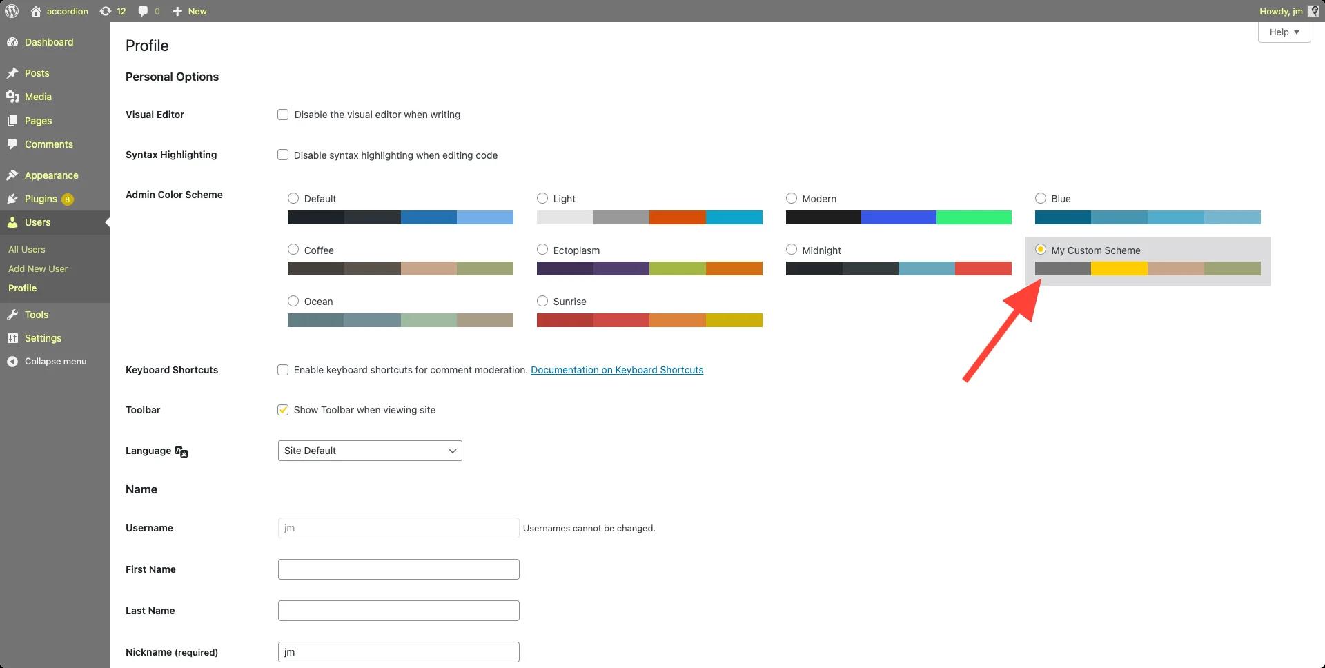 Customize the Admin Color Scheme
