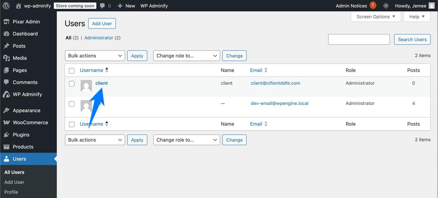 Created an admin account called Client