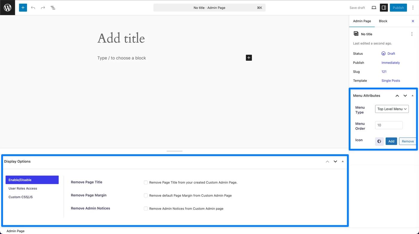 Custom field for Custom Admin Page