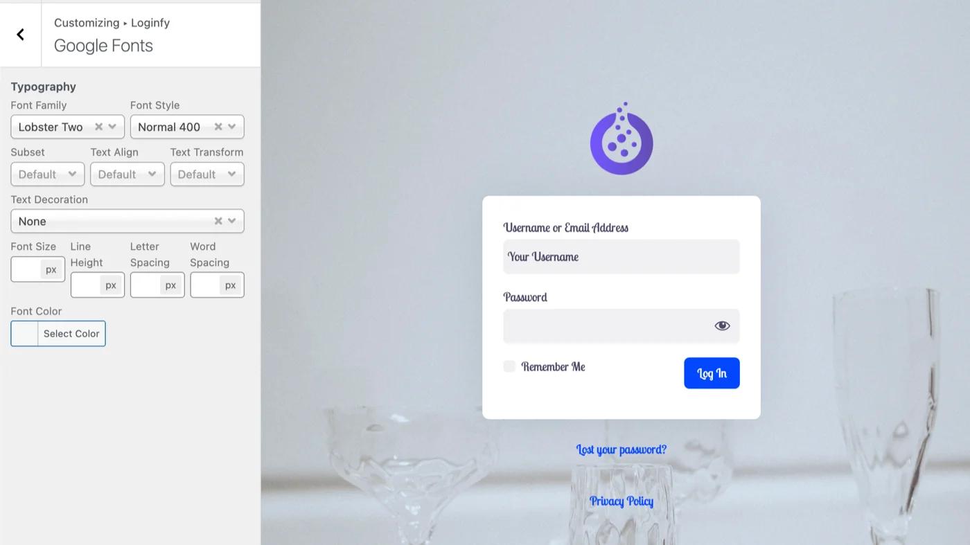 Change WordPress login page font