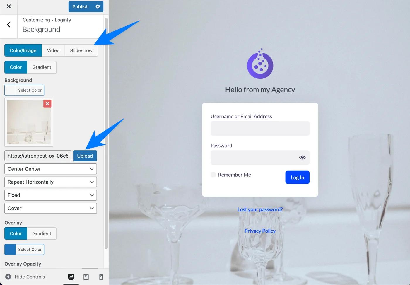 Change WordPress login page background color and image