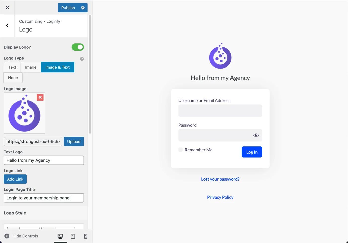Change WordPress login page logo with loginfy