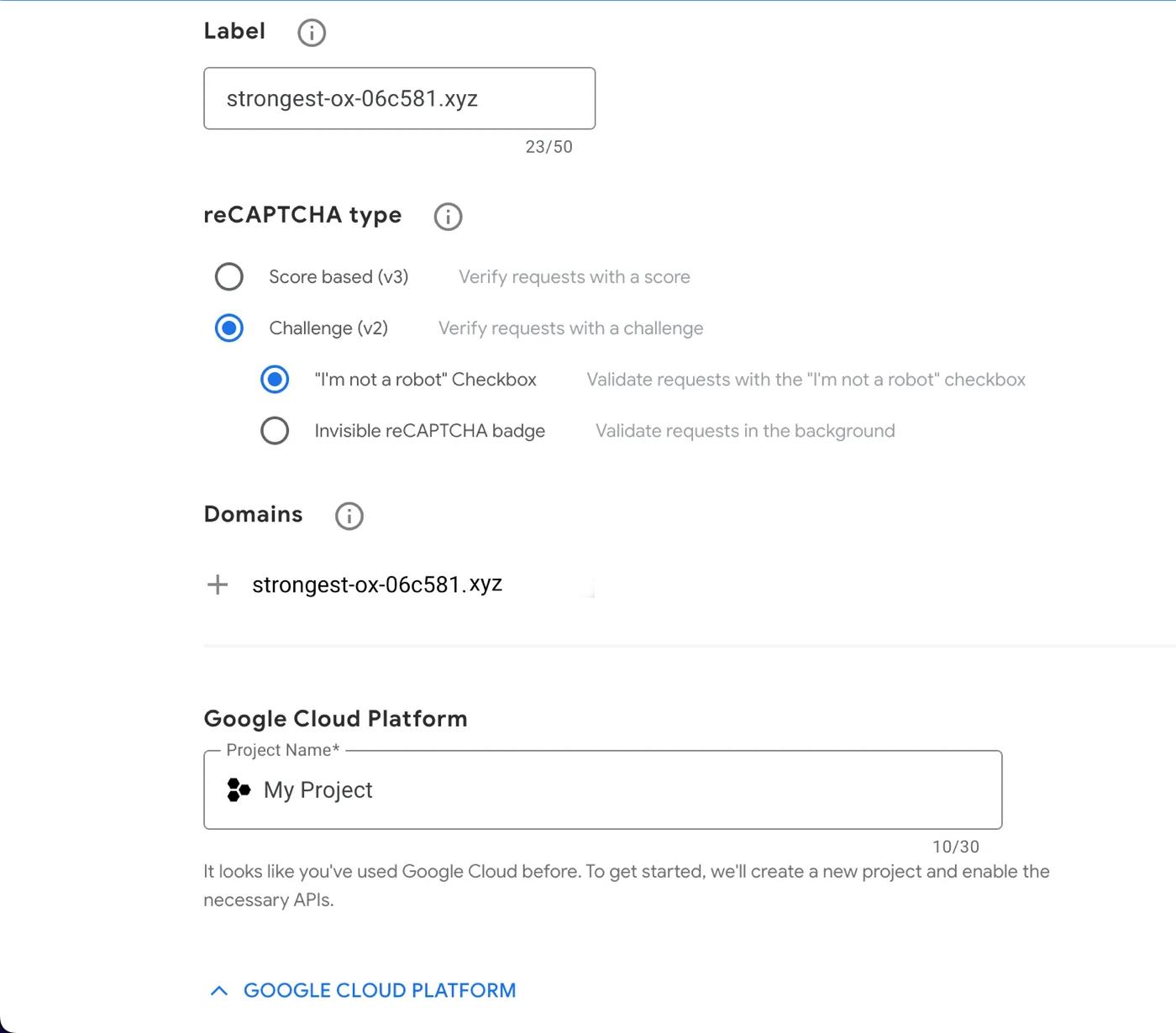 Add website in Google reCAPTCHA Admin