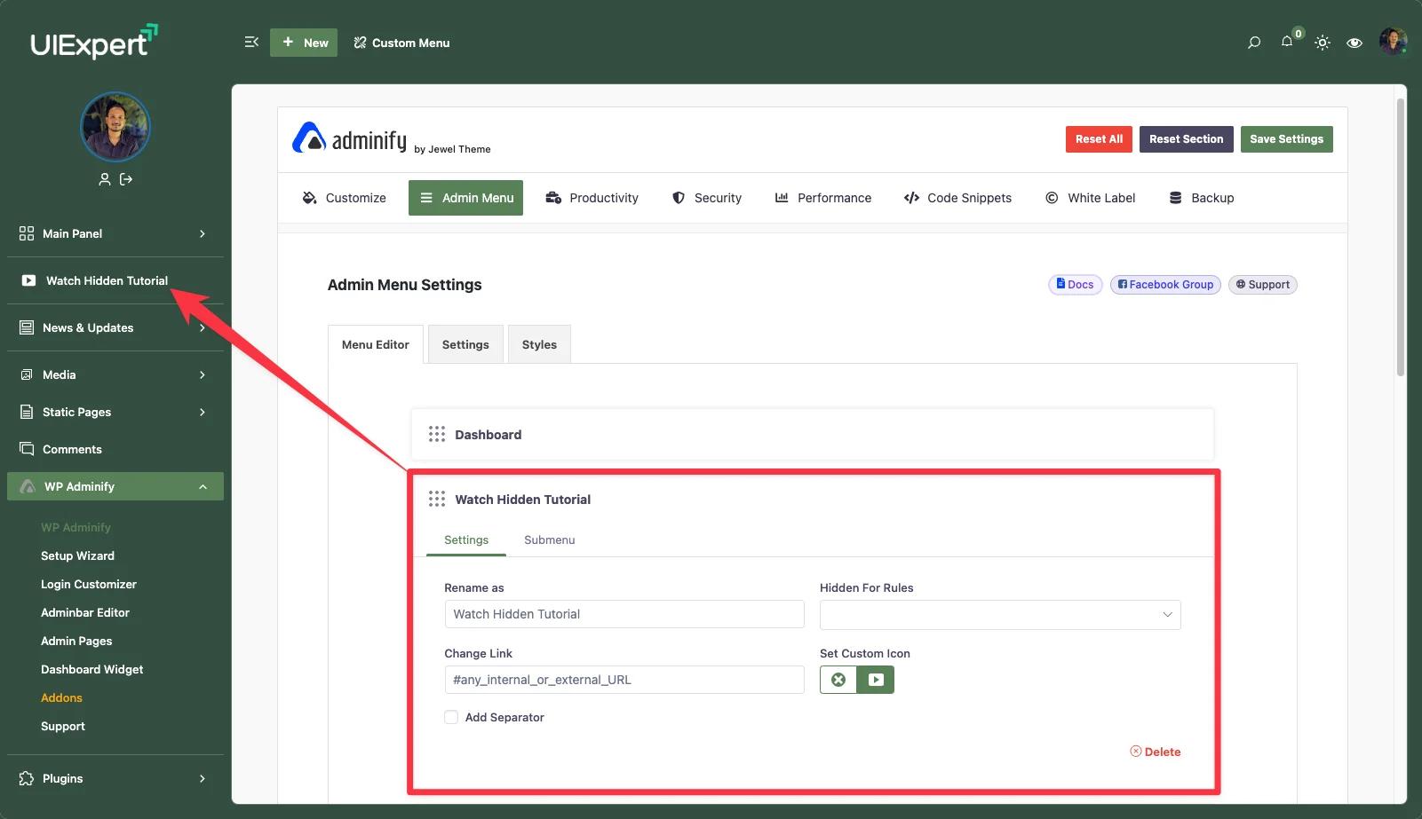 WP Adminify Admin Menu Editor with drag and drop menu customization