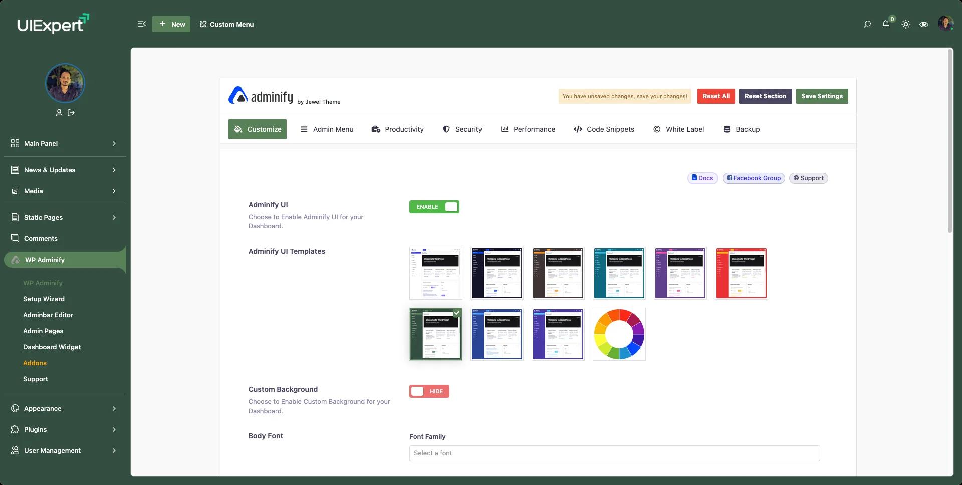 WP Adminify plugin basic options