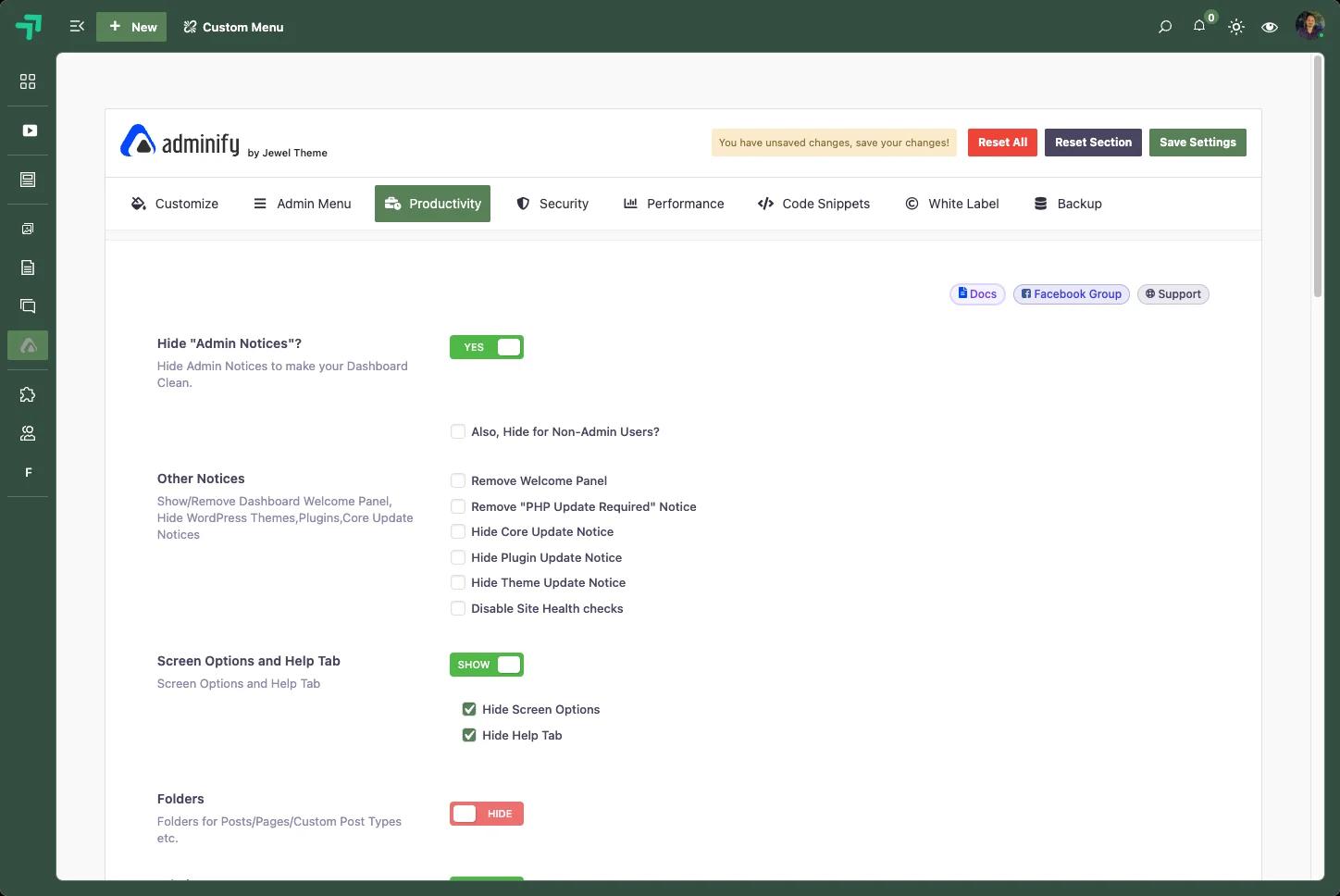 Cleaner WordPress admin screen with unneeded notices removed