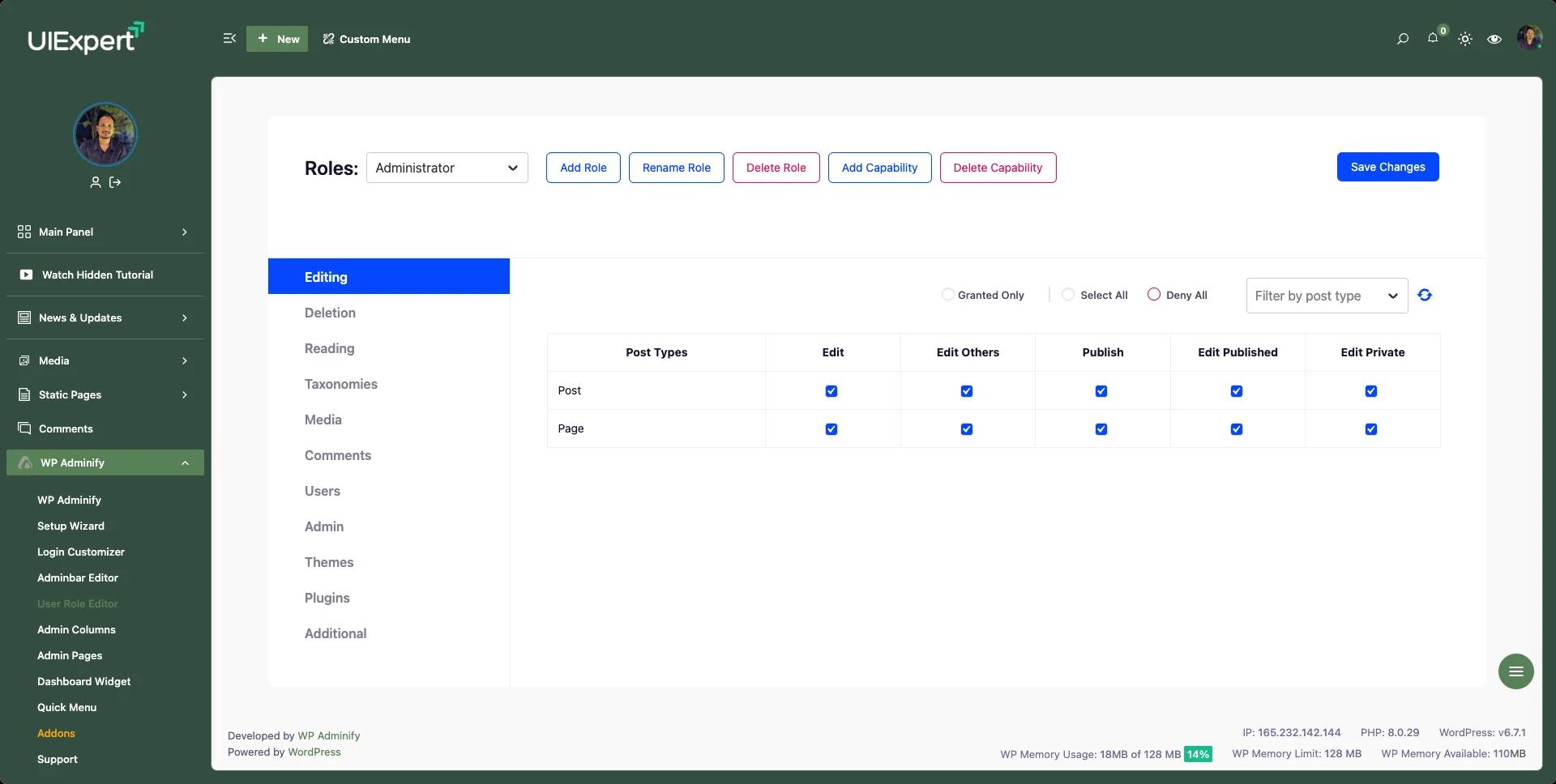 Control User role using Rolemaster suite in WP Adminify
