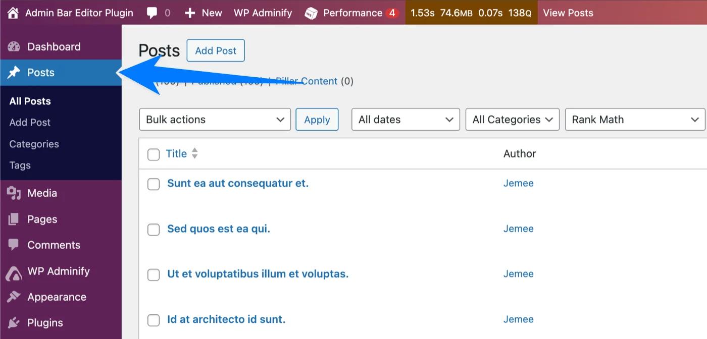 Post option in WordPress Admin menu