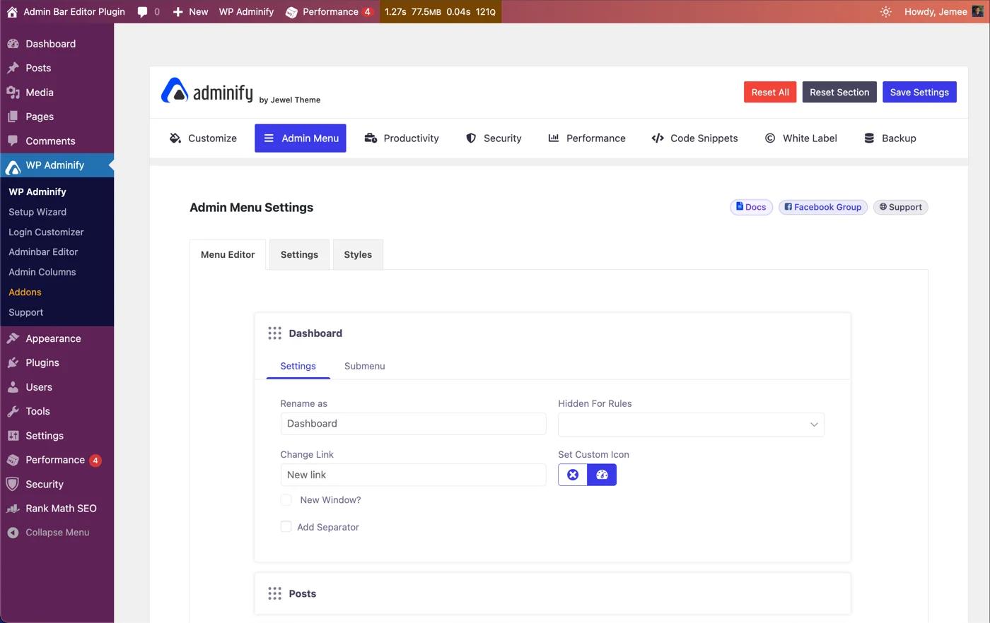 WP Adminify Admin Menu Editor with drag and drop menu customization