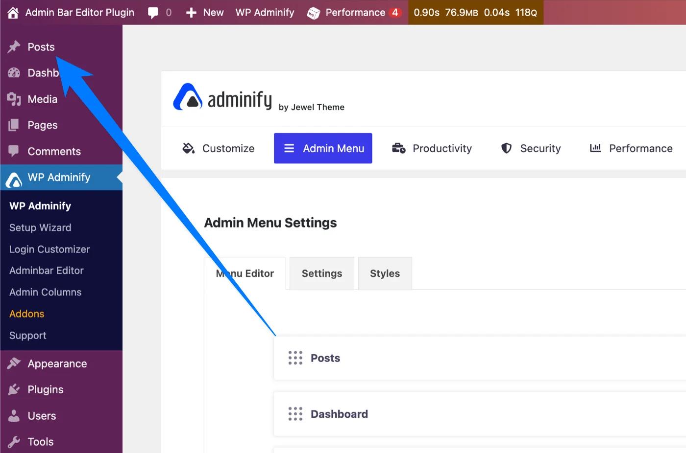 Reorder admin menu items position