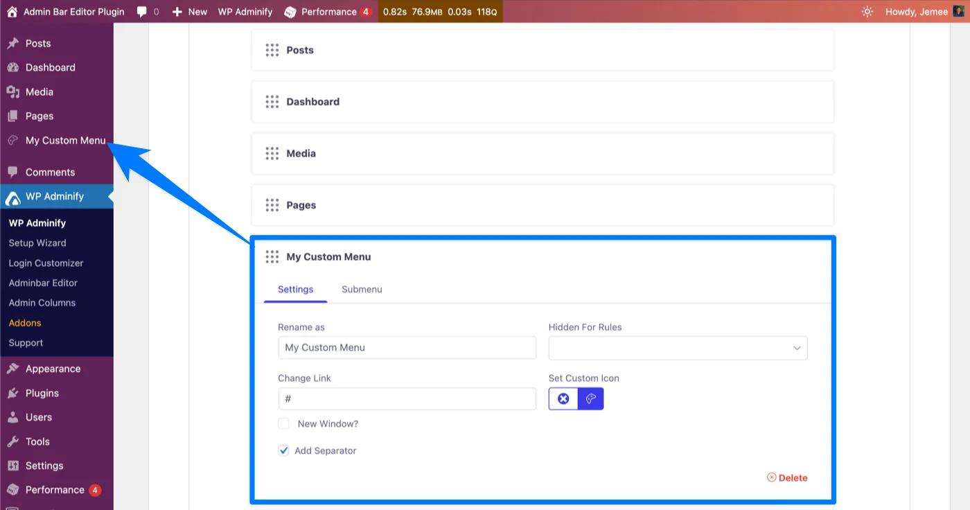 Create cutom admin menu items