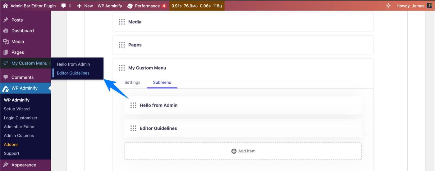 Create submenu items under custom menu