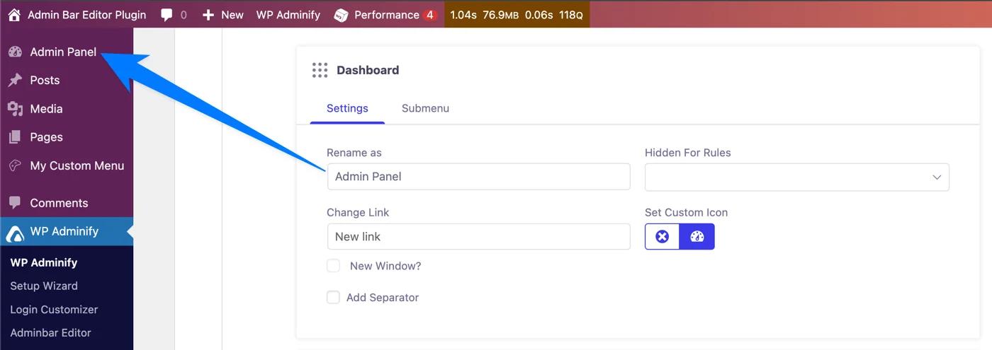 Rename existing admin menu items