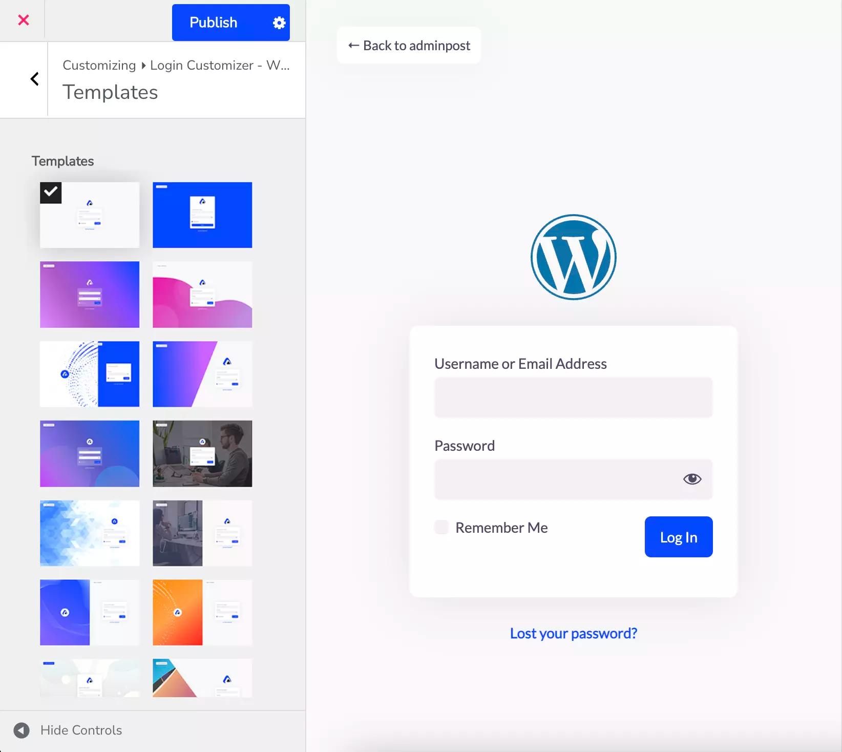 WordPress login page templates by WP Adminify