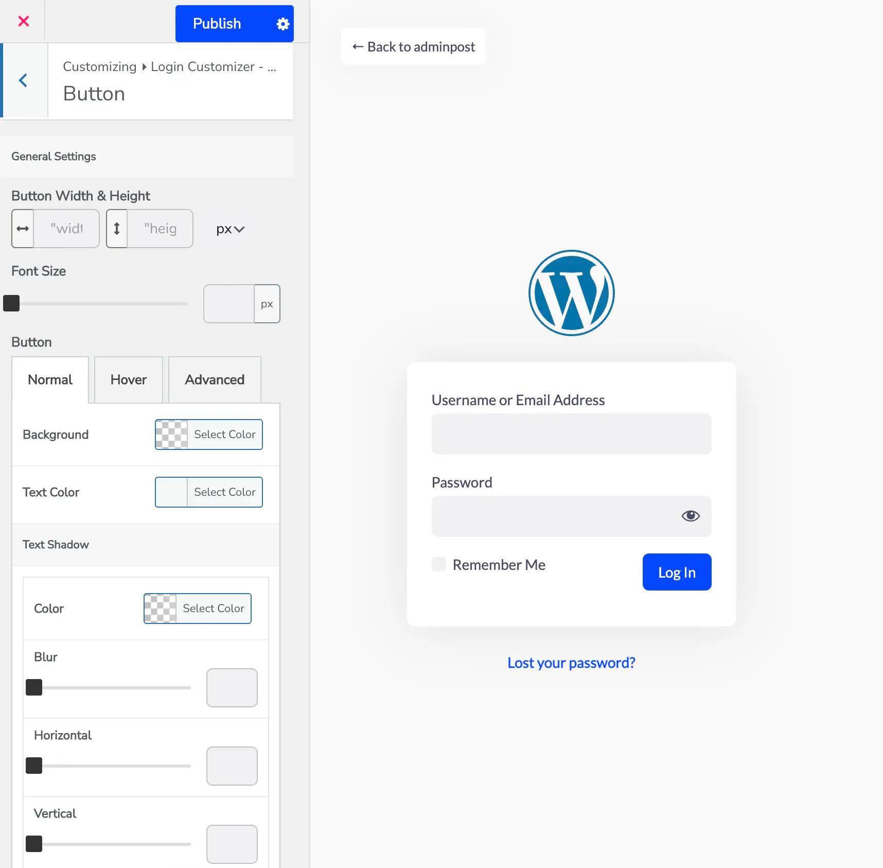 WordPress login page button cusotmization