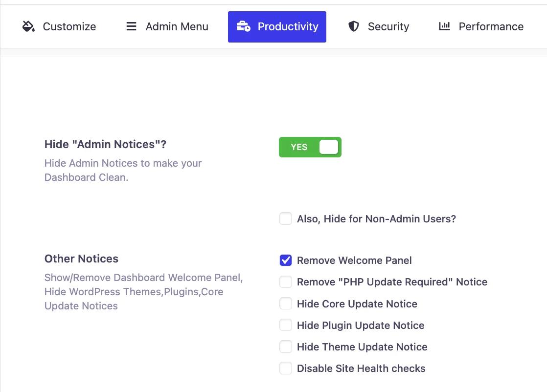 hide welcome widget permanently