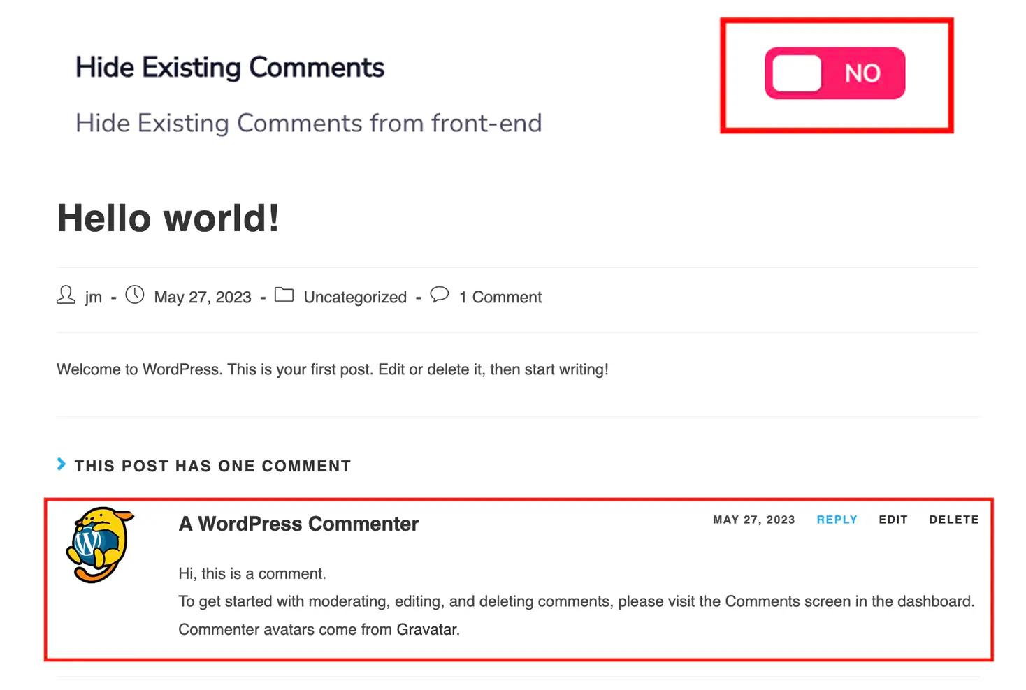 Hide Existing Comments