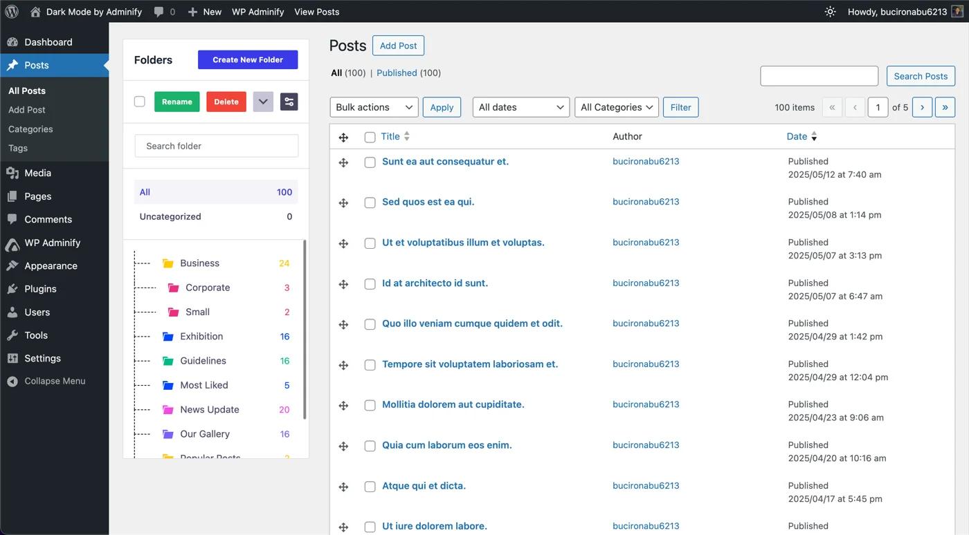 WordPress Dashboard light mode in post