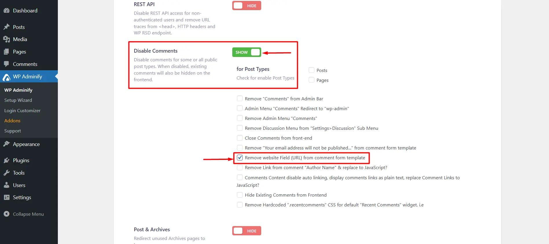 Remove Website Field from Comments