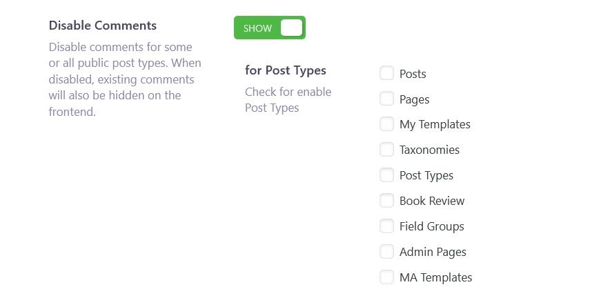 IMG 2 Pick the post type to disable comments for
