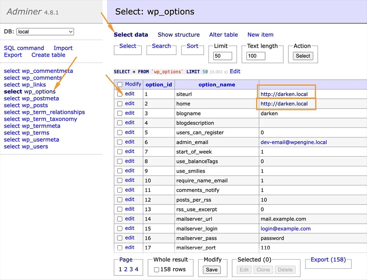 MySQL Database siteurl and Home URL change