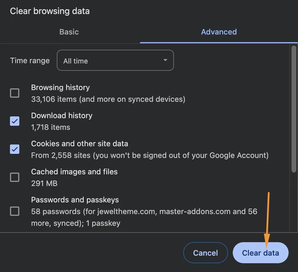 Clear Browser Cookie and cache