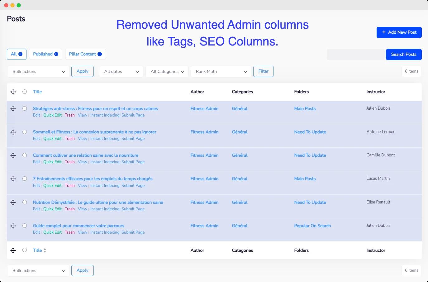 Removed Unwanted Admin columns from Posts