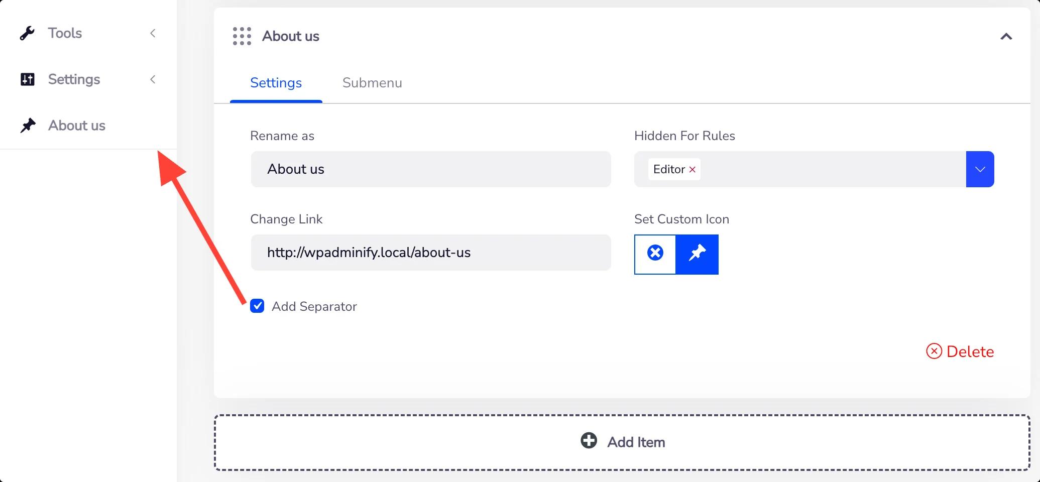 add separator in admin menu item