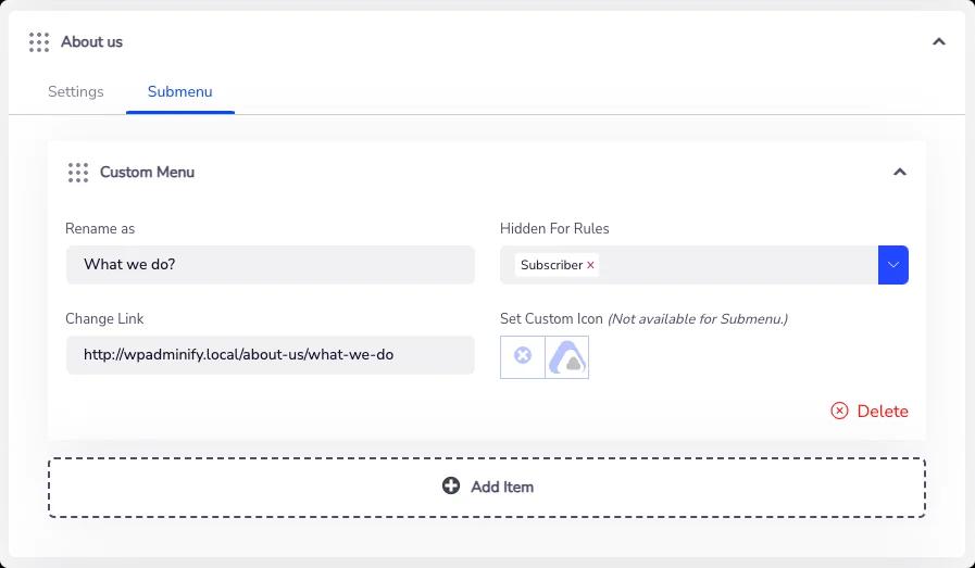 WordPress plugin feature - add submenu under any custom menu item professional interface