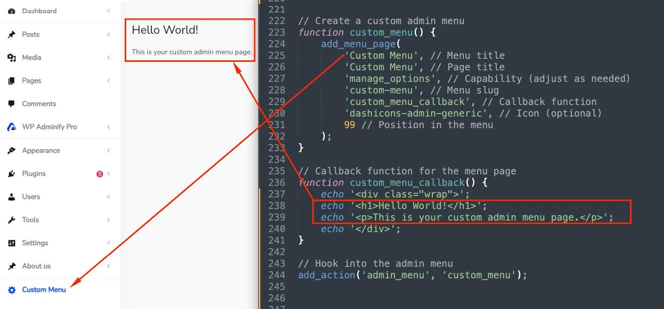 WordPress dashboard customization - Custom admin menu in WordPress Dashboard tutorial guide