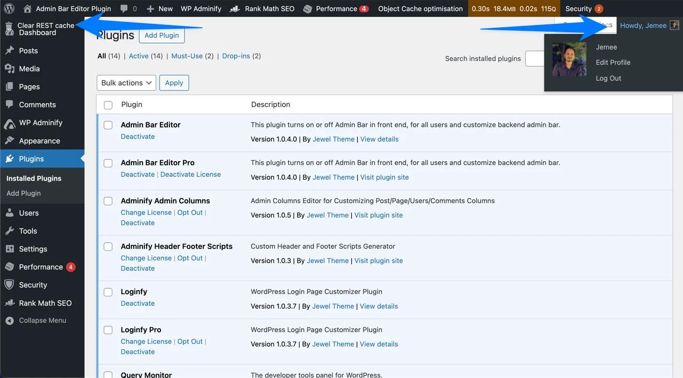 Broken admin bar in default WordPress Dashboard
