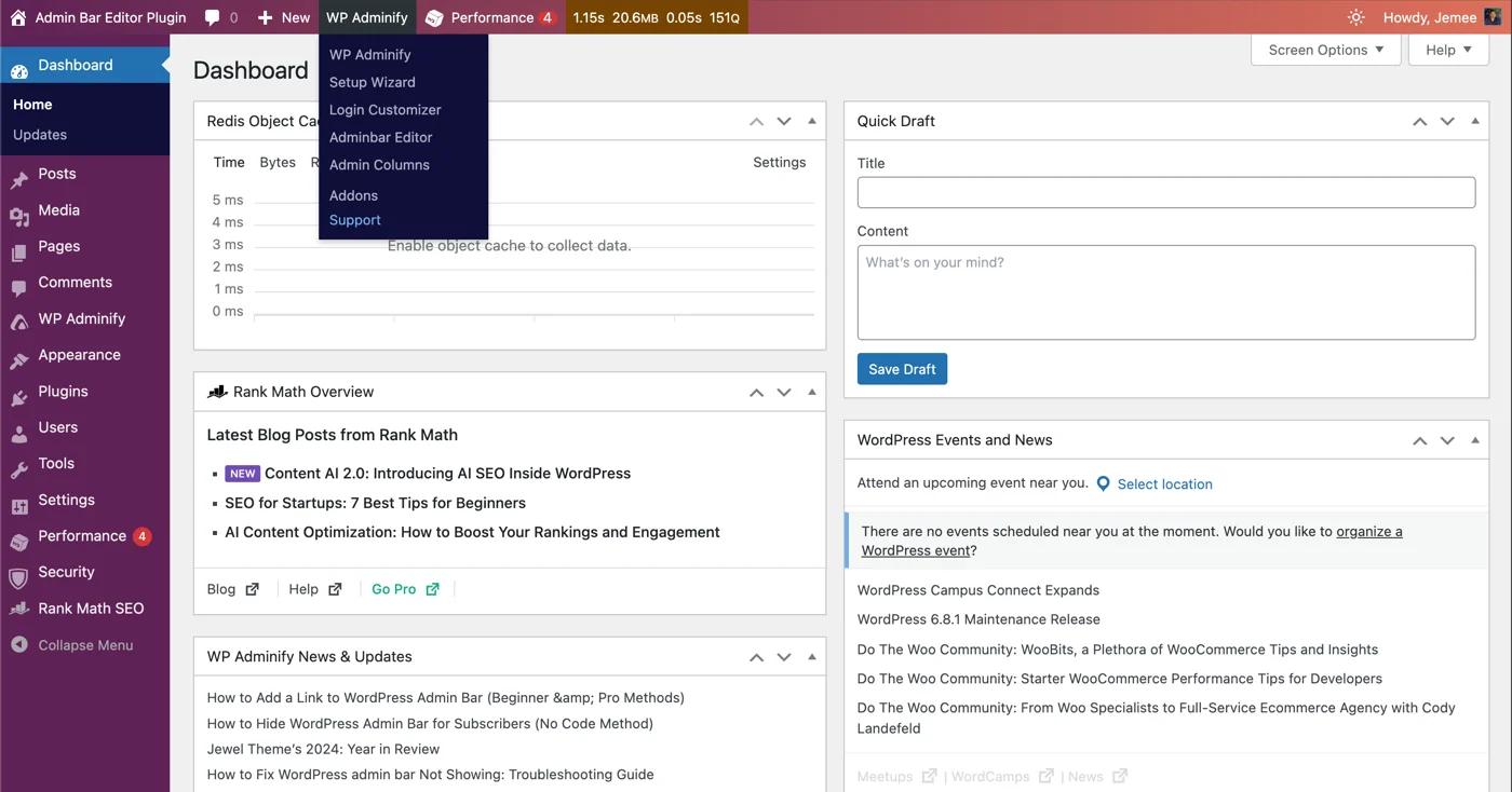 Clean WordPress Admin bar for clients