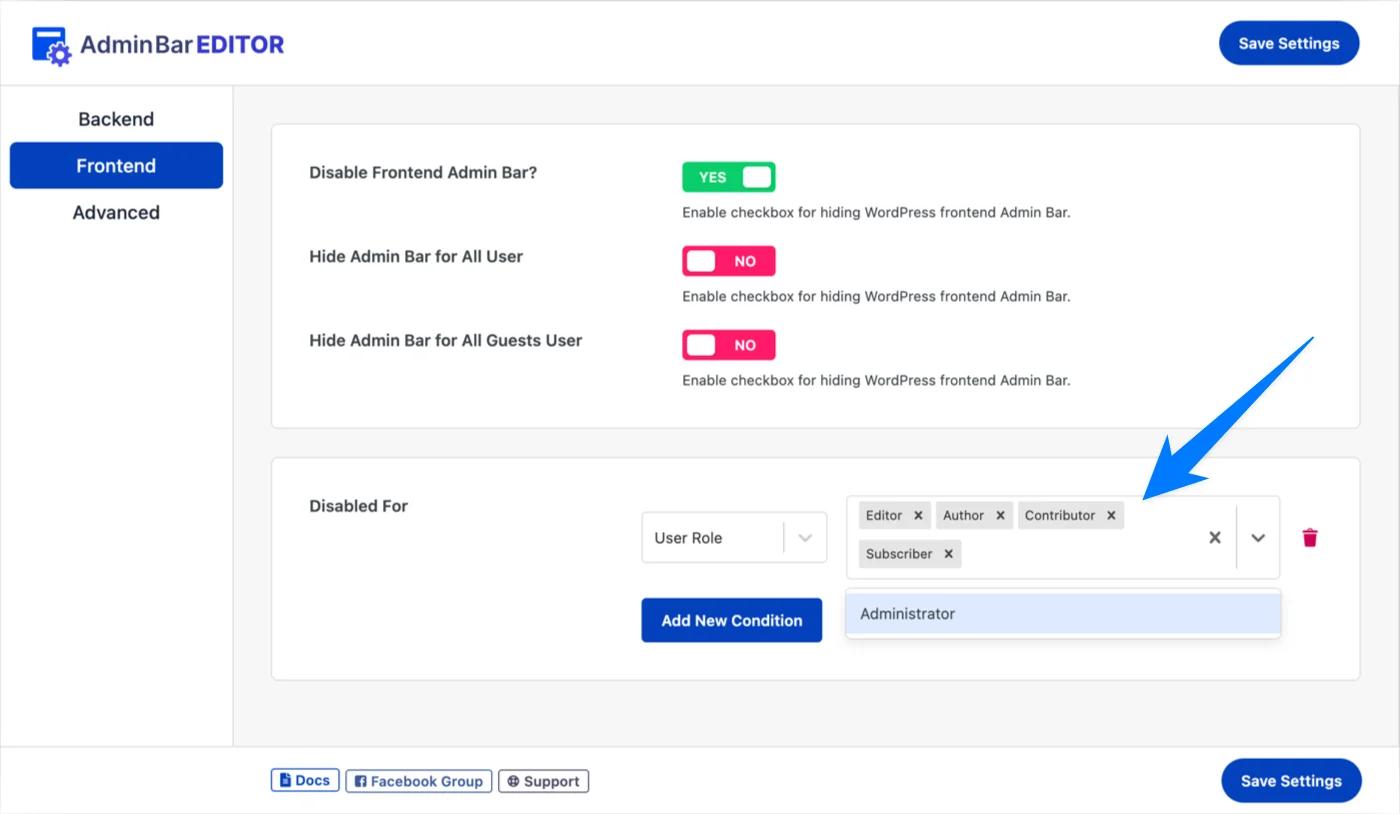 disable wordpress admin bar for all users except administrators