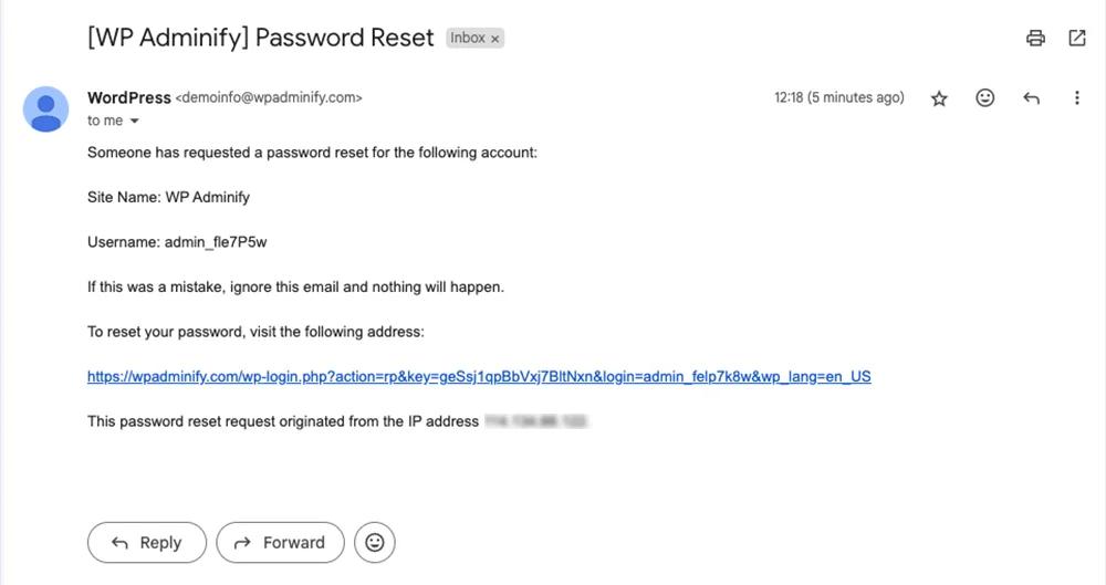 WordPress default Password reset email