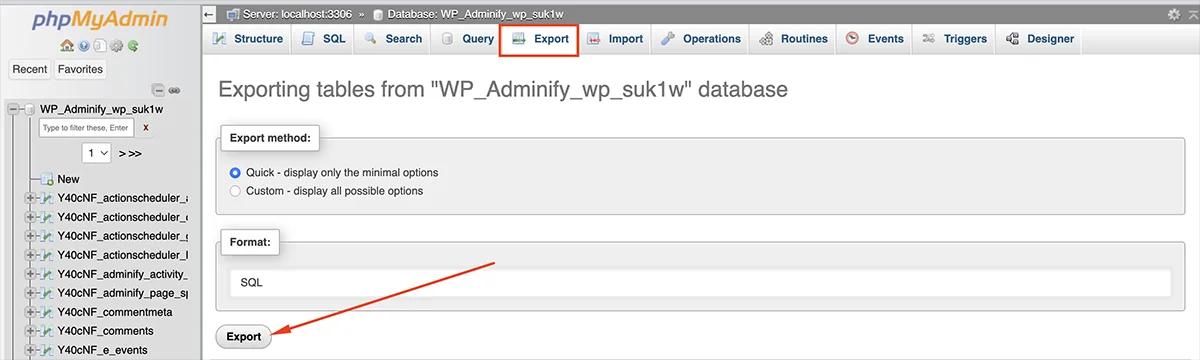Export Database before customization
