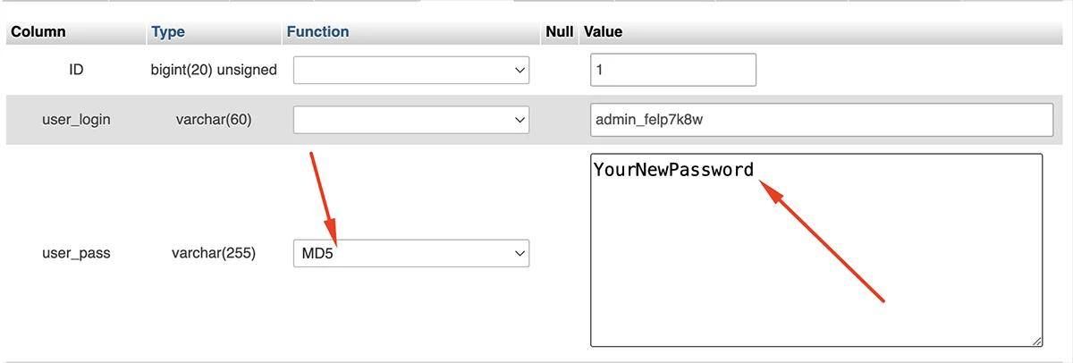 Select MD5 and Type User Password
