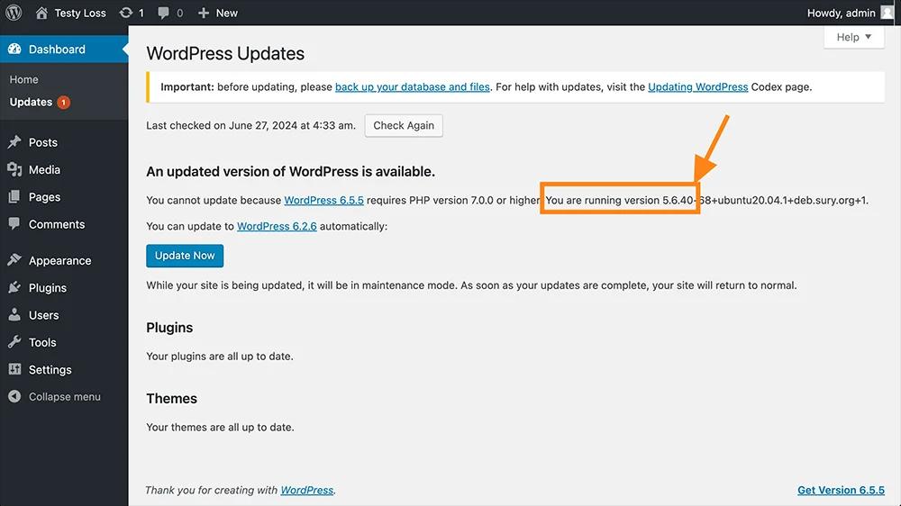 Outdated WordPress Version