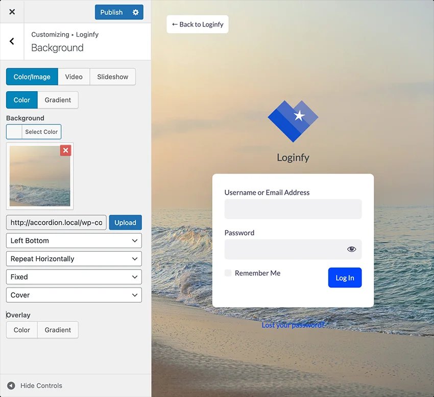 Login page Background customization using loginfy plugin