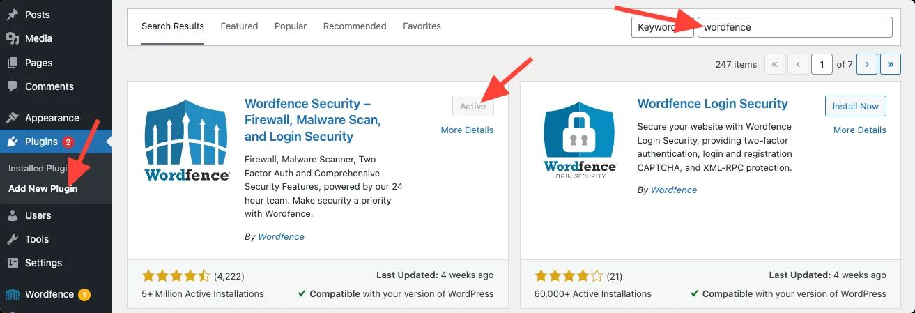 Wordfence plugin install for 2fa