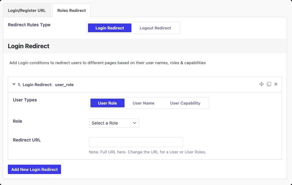 User role based login and log out redirection