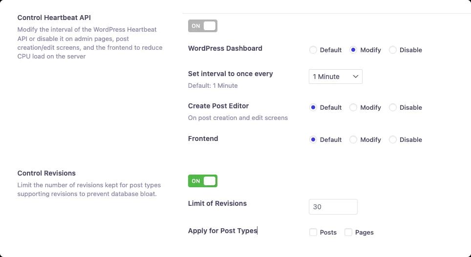 Control Heartbeat API and post Revisions