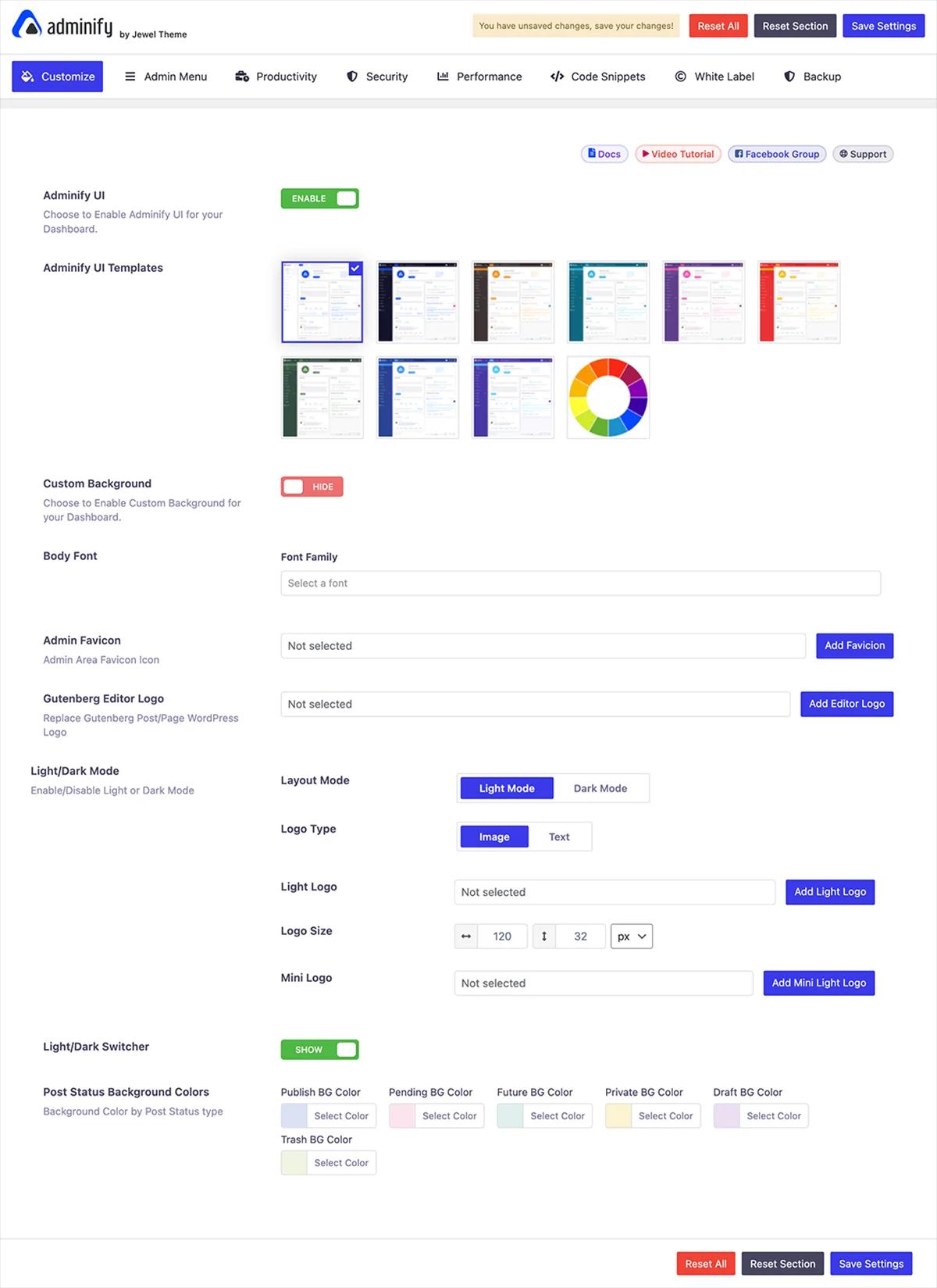 WP Adminify V4.0 - Customize Option