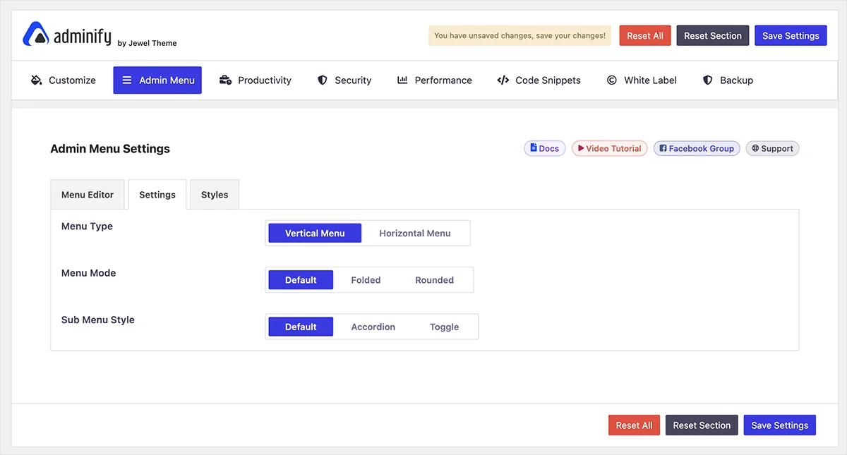 WP Adminify V4.0 - Admin Menu Options