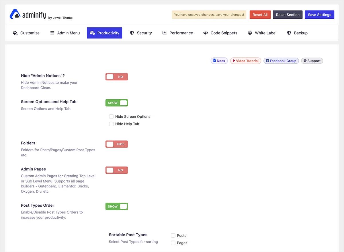 WP Adminify V4.0 - Productivity option