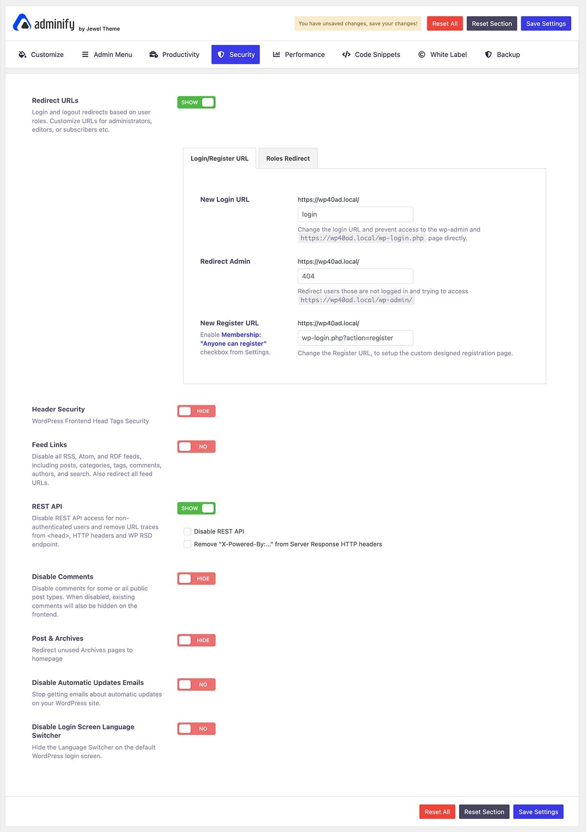WP Adminify V4.0 – Security options