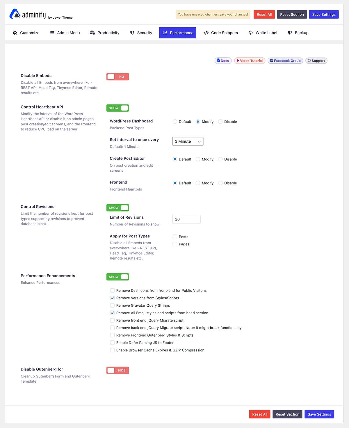 WP Adminify V4.0 - Performance options